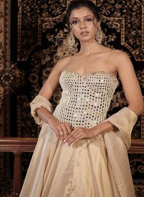 gold embroidered tissue Lehenga 4