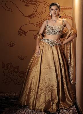gold embroidered tissue Lehenga 1