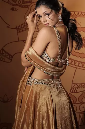 gold embroidered tissue Lehenga