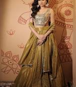 olive embroidered tissue Lehenga