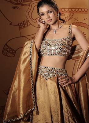 gold embroidered tissue Lehenga 3