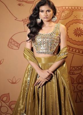 olive embroidered tissue Lehenga 2