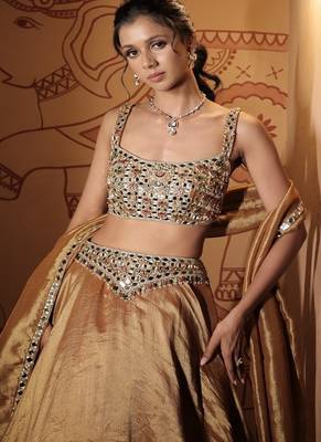 gold embroidered tissue Lehenga 4