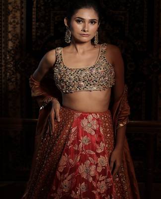 red embroidered silk Lehenga 1