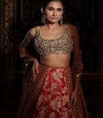 red embroidered silk Lehenga