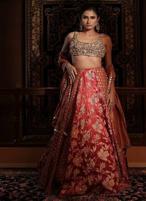 red embroidered silk Lehenga 2