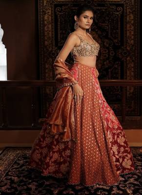 red embroidered silk Lehenga 3