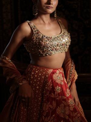 red embroidered silk Lehenga 4