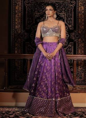 purple embroidered silk Lehenga 1