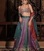 turquoise embroidered silk Lehenga