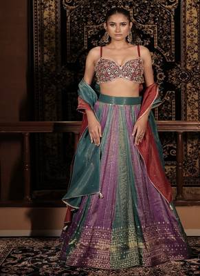 turquoise embroidered silk Lehenga 2