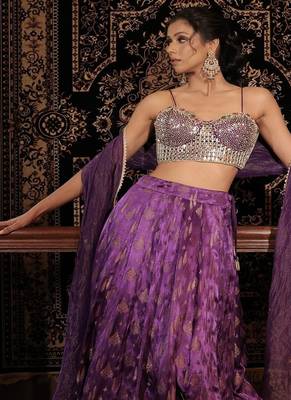 purple embroidered silk Lehenga 3