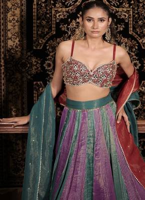 turquoise embroidered silk Lehenga 3