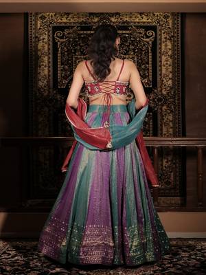 turquoise embroidered silk Lehenga 4