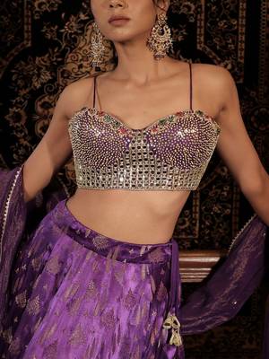 purple embroidered silk Lehenga 4