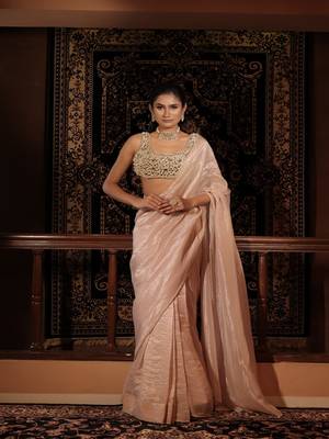 Gold plain tissue  saree 1
