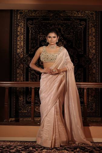 Gold plain tissue  saree