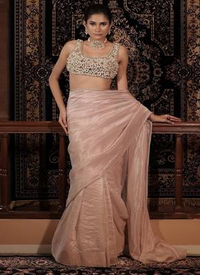 Gold plain tissue  saree 2