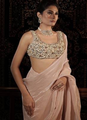 Gold plain tissue  saree 4
