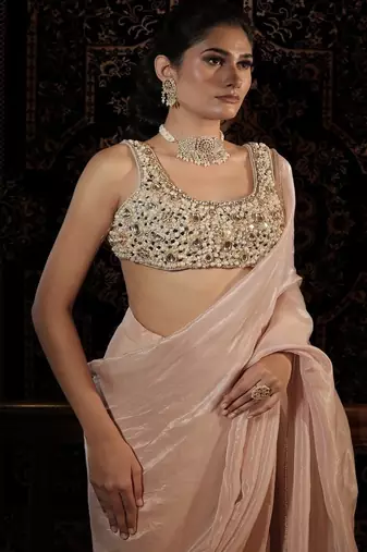 Gold plain tissue  saree