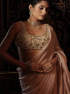 Gold plain tissue  saree 5