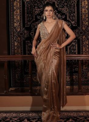 Brown plain tissue  saree 1