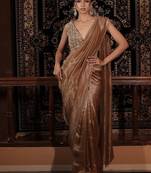 Brown plain tissue  saree