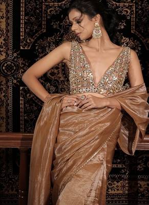 Brown plain tissue  saree 3