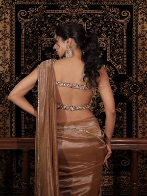 Brown plain tissue  saree 4