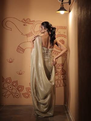 Pink plain tissue  saree 3