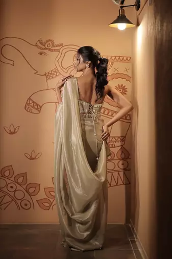 Pink plain tissue  saree