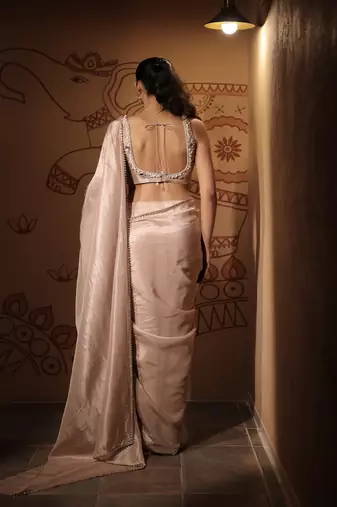 Ivory plain tissue  saree