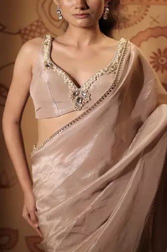 Ivory plain tissue  saree