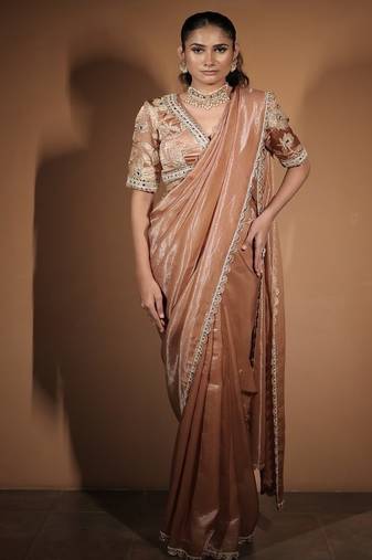 Rose plain tissue saree