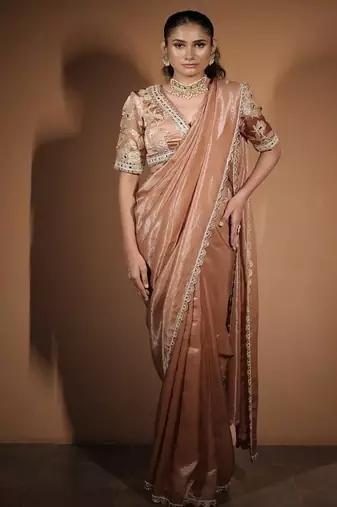 Rose plain tissue saree