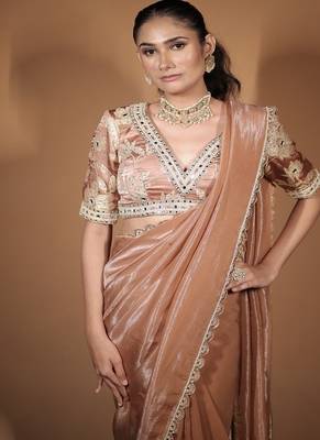 Rose plain tissue saree 2