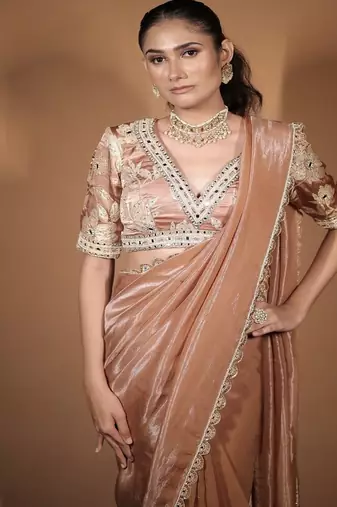 Rose plain tissue saree