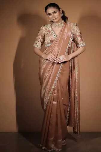 Rose plain tissue saree