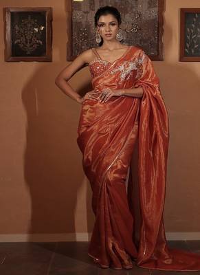 Rust plain tissue saree 1