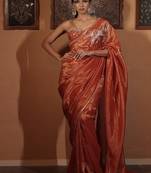 Rust plain tissue saree