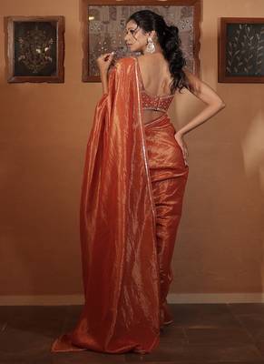 Rust plain tissue saree 2