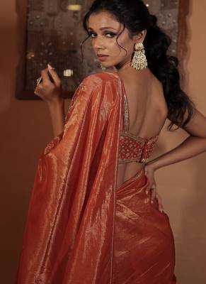 Rust plain tissue saree 4