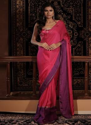 Pink plain organza saree 1
