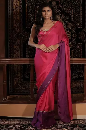 Pink plain organza saree