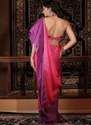 Pink plain organza saree 2