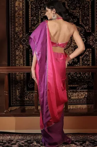 Pink plain organza saree