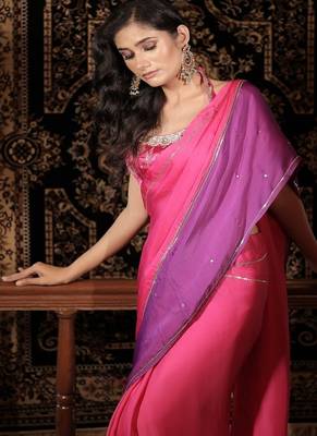Pink plain organza saree 3