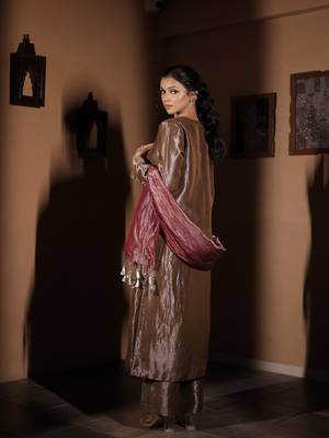 Brown plain tissue  kurta set 2