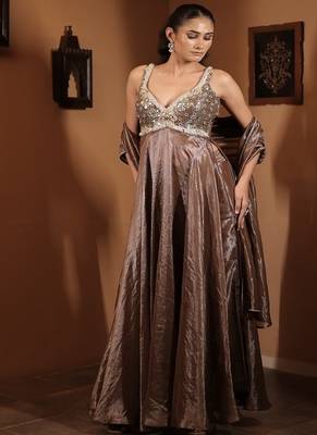 Brown embroidered tissue  gown 1