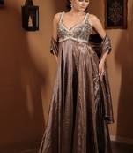 Brown embroidered tissue  gown